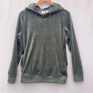 Adidas | Olive Green Trefoil Velour Hoodie Sweatshirt Size Small (EUC)